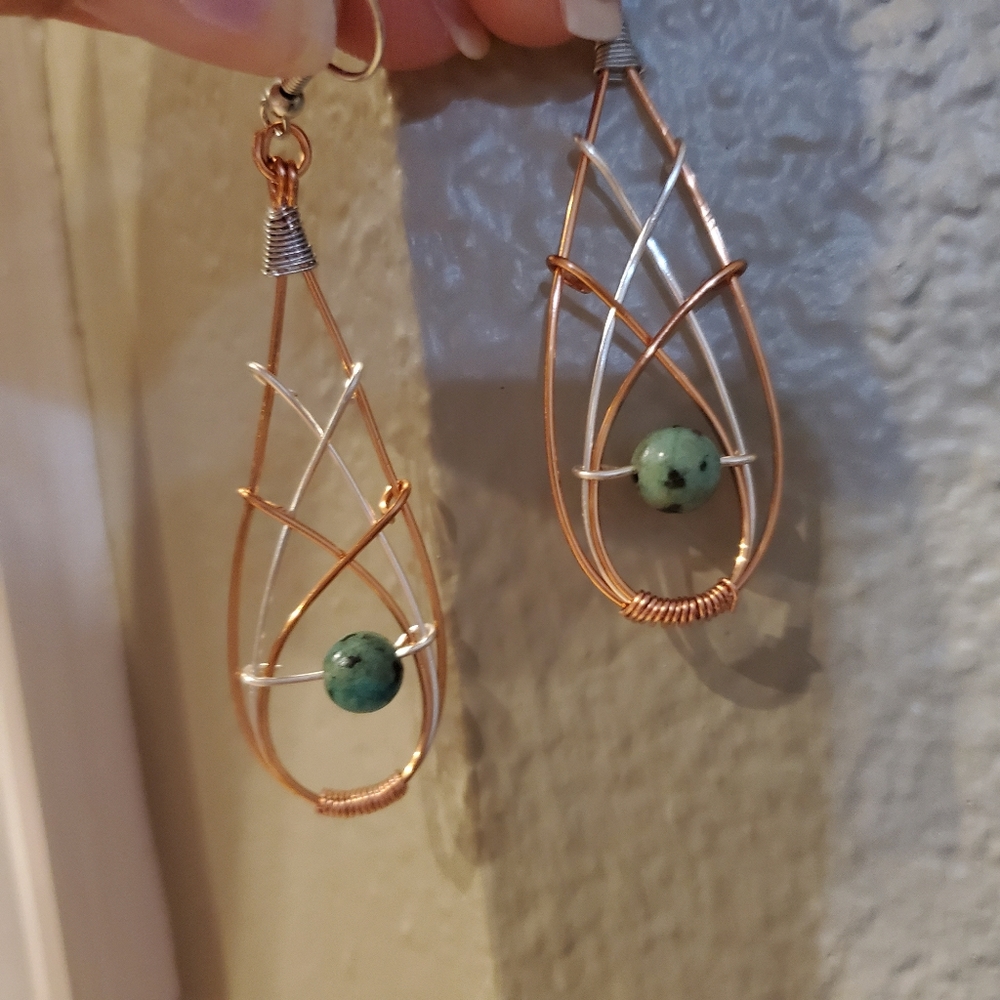 Handmade Wire Dangle Earrings - Picture 4 of 4